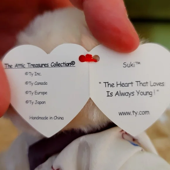 Ty Attic Treasures Suki Teddy Bear Plush Color White Size 9" NWT - Picture 5 of 9